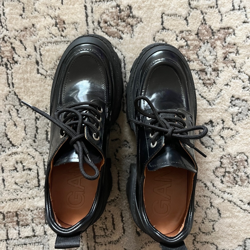 Ganni black leather platform brogues sz 38 - Picture 7 of 7